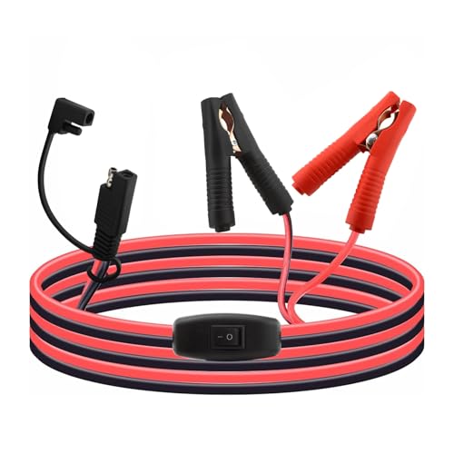 Leehitech - Cable SAE con pinzas de cocodrilo (2,3 m, 16 AWG) con fusible de 15 A, interruptor – Conductor de cobre puro, 300 V, 105 °C resistente al calor para coche/solar/industria