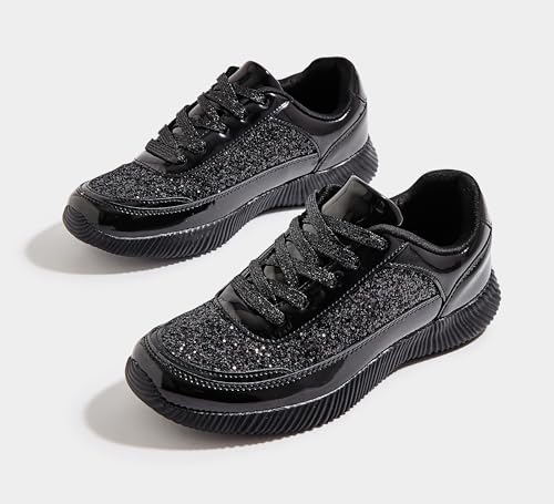 Image of BELOS Women's Glitter Shoes Sparkly Lightweight Metallic Sequins Tennis Shoes Casual Retro Braided Walking Shoes