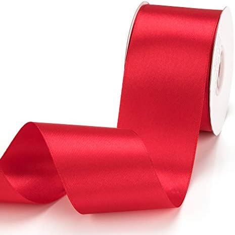 IHKFILAN Double Faced Satin Ribbon 2 Inch x 25 Yards Double Sided Solid Polyester Ribbon for Gift Wrapping Party Hair Braids Bow Baby Shower Decoration Floral Arrangement Craft Supplies, Hot Red