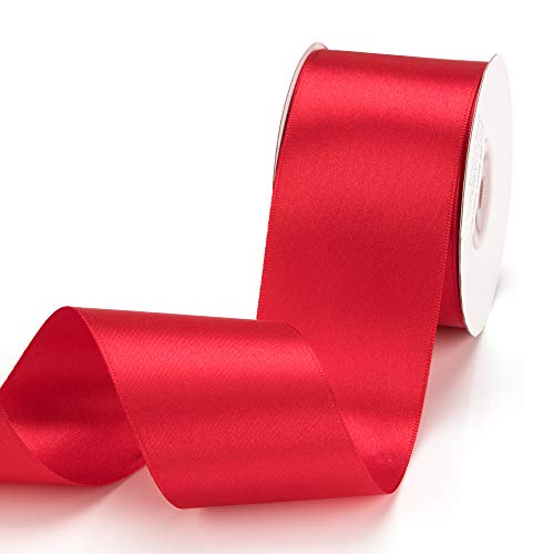 Ihkfilan Double Faced Satin Ribbon 2 Inch X 25 Yards Double Sided Solid Polyester Ribbon For Gift Wrapping Party Hair Braids Bow Baby Shower Decoration Floral Arrangement Craft Supplies, Hot Red #TOP3