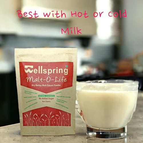 Image of Wellspring Malt O Life Dry Barley Malt Extract Powder - 300 g Pack | Good for Digestive Health| Natural Sweetener | Zero Added Sugar | Makes milk delicious