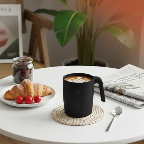 Image of 16OZ Wheat Coffee Mugs, Unbreakable Black Cup with Handle Set of 6