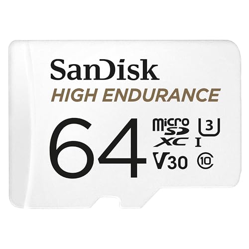 Sandisk High Endurance microSDXC™ Card, SQQNR 64G, UHS-I, C10, U3, V30, 100MB/s R, 40MB/s W, SD Adaptor, 2Y, White (SDSQQNR-064G-G)