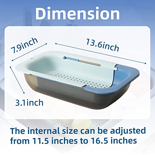 2 In 1 Expandable Over The Sink Strainer Colander Bowl Set, Adjustable Sink Colander Strainer Basket For Kitchen Sink, Wash Drain Dry Vegetables Fruits Pasta, Bpa Free Dishwasher Safe Blue, Toolinhand #TOP6