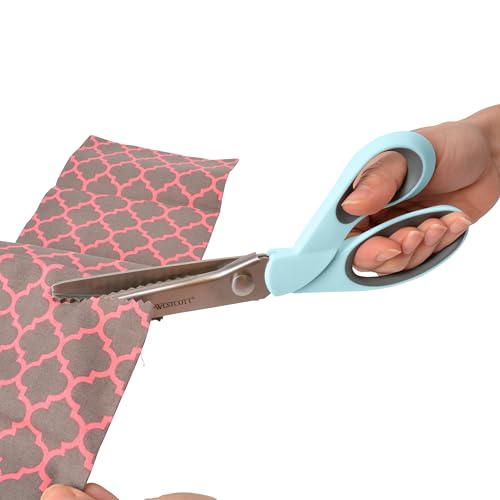 Image of Westcott Pinking Shears for Fabric Cutting, 9.5 inch Titanium-Bonded ZigZag Edge, Soft Handle Scissors with Bent Handle for Crafting, Sewing, Quilting