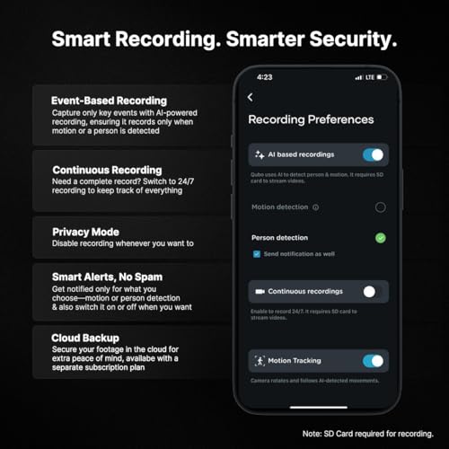 Qubo Smart 360 Ultra 2K 4MP 1440p WiFi CCTV Security Camera for Home from Hero Group | Mobile App | Two Way Talk | Night Vision | Cloud & SD Card Recording | Made in India | Alexa & OK Google | 5 41P60KwH IL