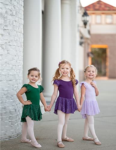 Arshiner BAS005982_BP_140 Girls Shiny Ruffle Sleeve Ballet Leotard With Skirt Criss-Cross Back Dance Dresses Dark Purple,Little Kid thumb #5