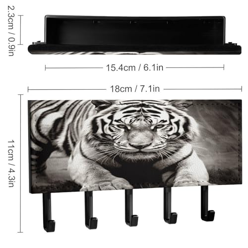 Llavero de tigre para pared y organizador de cartas, estante con 5 ganchos y cuero sintético 3