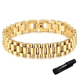 LXBQYSTO Stainless Steel Trendy Adjustable Size Link Bracelet for Men, Christmas Birthday Gifts for Father Husband with Sizing Tool, Cassic Watch Band Strap Design (Gold, 8in)