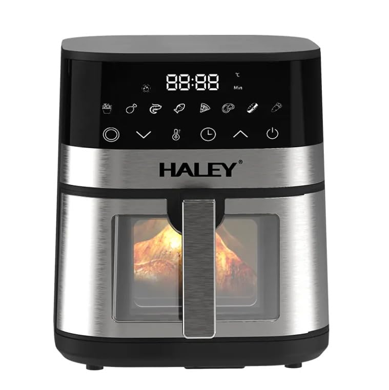 WtrtrHALEY Air Fryer 7L-10L with Window, 2000W stainless steel air fryer oven led touch screen oilless, ptfe free, dishwasher safe,2 Years Warranty (7L)