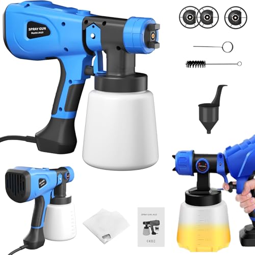 Garden Fence Spray Gun Paint Sprayer with 1000 ml Container, 3 Copper Nozzles, 2 m Power Cord, Fence & Decking Paint Sprayer for Fences, Sheds, Decking or Garden Furniture, 3 Spraying Modes Spray Gun