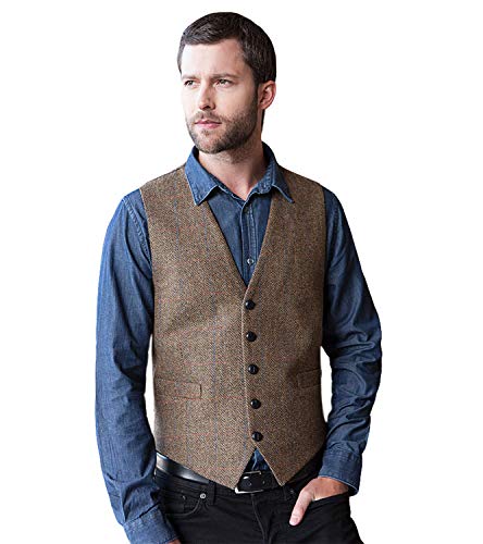 Tweed Vest for Men, Made in Ireland, 100% Irish Tweed, Brown, Medium