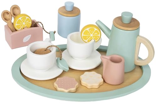 Kind King Wooden Play Tea Set Gift for Little Girls | Complete Tea Party Experience | 20-Piece Set | Premium Quality Wood | Kids Toddlers 2-10 Years Old | Safe & Eco-Friendly | Little Girl Gifts