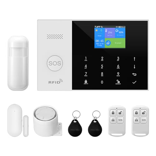 XNY 2G Sistema de Alarma para Seguridad Doméstica Inalámbrico, DIY WiFi Alarma para Casa Inteligente con App, 8 Piezas: Detector de Movimiento,Sensor de Puerta y Ventana,Sirena,Mando a distanc