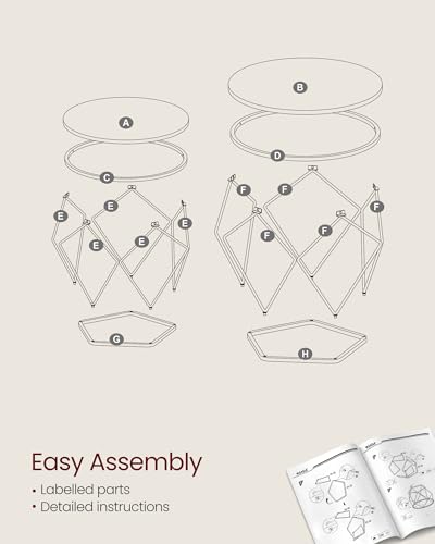 VASAGLE Round Coffee Tables, Set of 2 Side Tables, Modern Style, Removable Tabletop, Steel Frame, for Living Room, Slate Grey and Ink Black LGT040B03 - Image 8