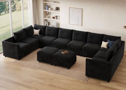 Image of HONBAY Oversized Modular Sectional Sofa Set with Storage,Black