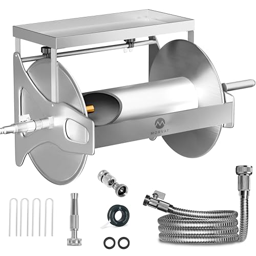 Morvat 150FT Retractable Garden Hose Reel with Accessories
