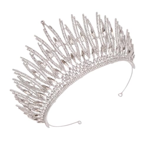 Tiare pour fêtes et mariage en métal argenté avec couronne ornement