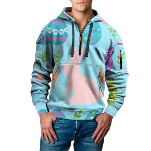 Sudadera con media cremallera hombre en talla grande con manga larga azul