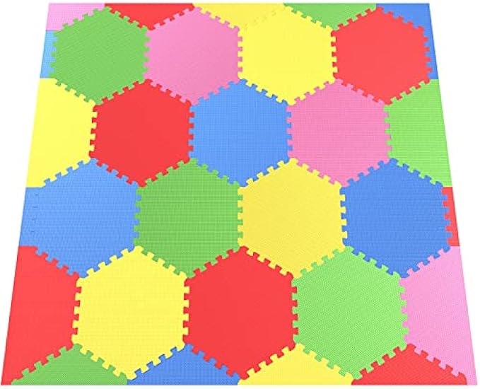 Angels 31 pcs Foam Play Mats, Colorful Hexagon Interlocking Puzzle playmat Tiles Multi Use, Create & Build A Safe Play Area, eva Non-Toxic Floor for Children Toddler Infant Kids Baby Room & Yard