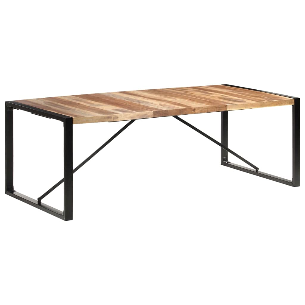 Stół do jadalni 220 x 100 x 75 cm, lite drewno akacjowe, drzewo gumowe ze stalowymi nogami, przemysłowe wzornictwo, do jadalni, kuchni, mieszkania, stabilny, wytrzymały, ręcznie wykonany