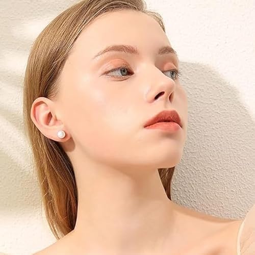 White Pearl Studs Earrings for Women, Love Earrings Valentines Day Earrings Girlfriends Wife Jewelry Gifts.. (12mm) - Image 2