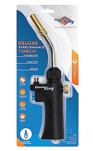Image of Flame King FK-028CGA High Intensity Propane Torch Head for Soldering, Brazing, Plumbing, Lighting Charcoal /Fire Pits,Compatible with 1LB Cylinders, MAPP, and MAP-PRO
