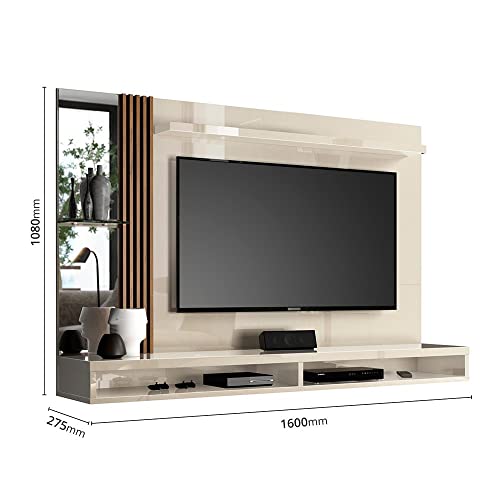 Painel Home Paris Para Tv Até 55 Polegadas Ripado Com Espelho Cor:off White/naturale