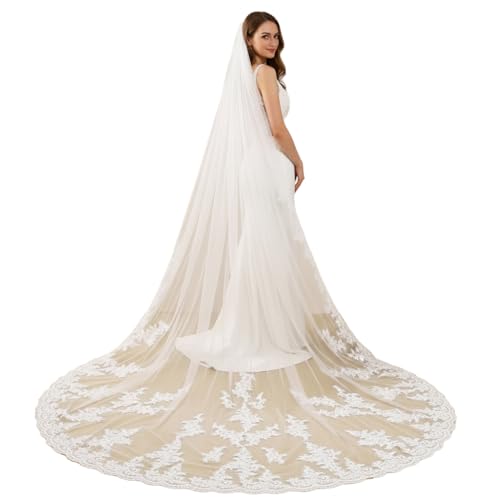 HEULORIA 3m long dentelle voile de mariée avec peigne en métal pour robe de mariée priceless VE-127 (white, 300cm width*300cm length)