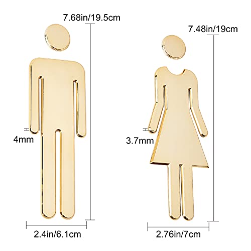 Gorgecraft Restroom Identification Signs Men Women Brushed Bathroom Sign Door Signage Decor Plastic Figure Set Self Adhesive Back For Business Office Restaurant (Gold) #TOP1