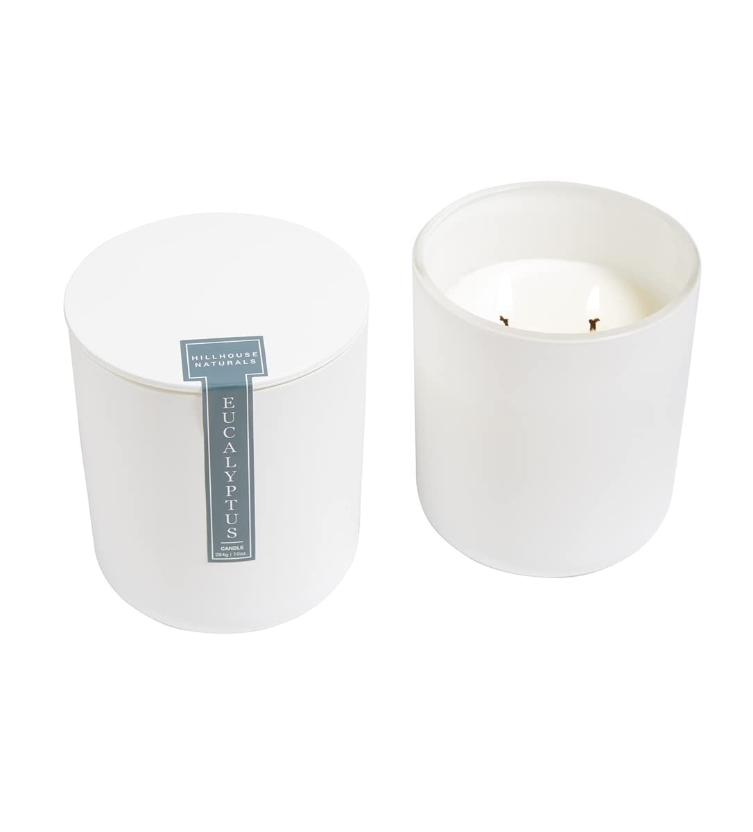 Field + Fleur - Vela de aromaterapia de eucalipto de 2 mechas en cristal blanco moderno con tapa, 10 onzas, accesorios de fragancia para el hogar
