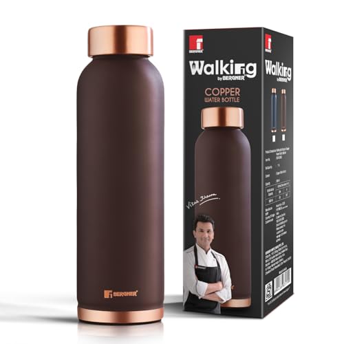 Image of BERGNER Walking Copper Water Bottle 950ml, Pure Copper, BPA Free, Non-Toxic, Leak Resistant, Pure Tamba Provides Health Benefits, Office Bottle, Hiking Trekking Bottle, Boosts Immunity - Matt Brown