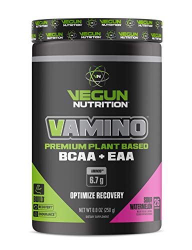 Vegun Nutrition - VAMINO - Vegan BCAA + EAA Powder, All Natural Plant-Based Amino Acid Drink for Men & Women, Post-Workout Recovery, Muscle Building, Sugar Free & Gluten Free (Sour Watermelon)