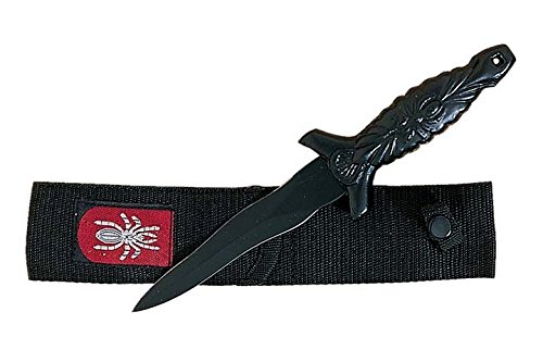 Faca pequena Szco Supplies com desenho de aranha totalmente preta de 14 cm com bainha