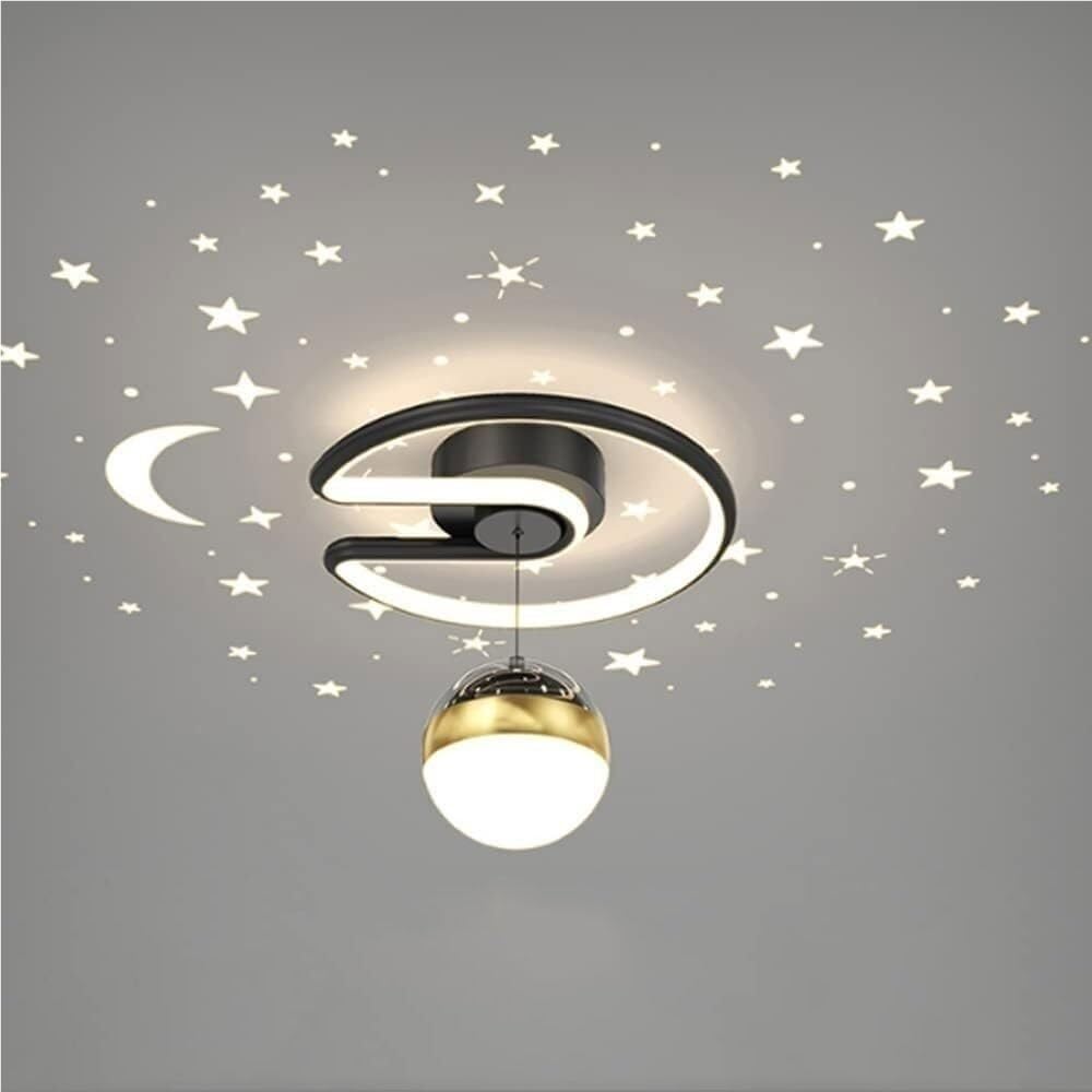 ITOSUI Ceiling Light, Flush Mount Ceiling Lamp, LED Starry Sky Lamp, Moon and Stars Fixture, 20W Tri-Color Dimmable, Black Gold, for Nursery, Kids Bedroom, Hallway, Entryway, Aisle(Black)