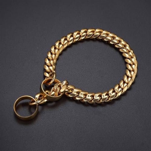 Goldenes Hundehalsband aus Metall mit sicherem Schnallendesign, für Haustiere verstellbar mit Verlängerungskette für kleine Hunde und Haustiere, Gold, L 60 cm