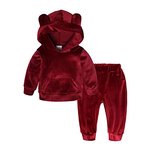 Conjunto de ropa de terciopelo con capucha y pantalones para bebé, 2...