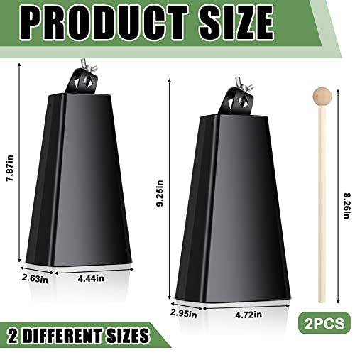 image for Fabbay 2 Pcs 6 Inch and 8 Inch Metal Steel Cow Bells Noise Makers Musi