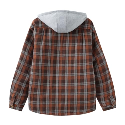 PEGENO Men's Long Sleeve Plaid Button Quilted Lined Flannel Shirt Jacket with Hood2