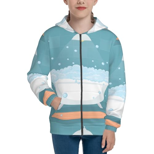 Bathtub with Soap Bubbles Kid Hoodies Boys Zip Up Sweatshirts Girls Pullover with Pocket3