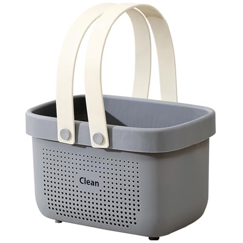 Image of JiatuA Plastic Storage Basket with Handle Portable Shower Caddy Tote Organizer Basket Bin for Bathroom Kitchen Dorm Room Bedroom, Small Grey