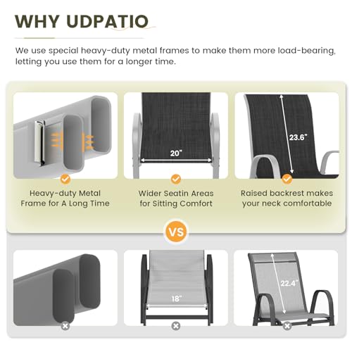 Image of UDPATIO Patio Chairs Set of 6, Stackable Silver Outdoor Dining Chairs with High Back, Breathable Textilene Fabric Outdoor Chair All Weather, 350LBS Capacity for Garden, Backyard (Black)
