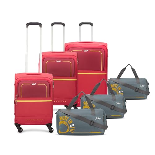 Image of VIP Evolve - S03 Set of 3 (Cabin+Medium+Large) Trolley Bag, Cm | Combination Lock | 8 Wheels | 7 Year International Warranty | Maroon & Three Grey Duffle Bags