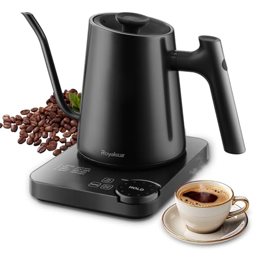 ROYALSTAR Electric Gooseneck Kettle with Precise Temperature Control from 40-100C Adjustable by 1C 1.2L 1200W Fast Heating with 4 Preset Modes Touch and Knob Control for Coffee Milk and Tea