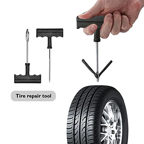 Image of Tire Repair Kit with Plugs,Tire Plug Kit Heavy Duty Professional with T-Handle Tool and Tyre Pressure Pen,Universal Fix a Flat Tires Sealant for Emergency Fixing Tires Puncture