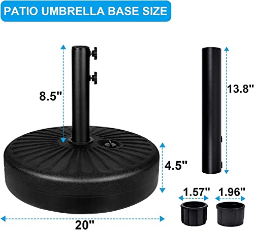 Simple Deluxe 20 Inch 50Lbs Weight Capacity Heavy Duty Fillable Market Patio Umbrella Round Base Stand With Holder For Outdoor Lawn, Garden, Yard, Deck, 20Inch, Black #TOP1