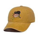 Yellow Cat Dad Hats - Women Cat Hat, Garden Hat, Vintage Cat Embroidered Baseball Hat,Flower Plant C