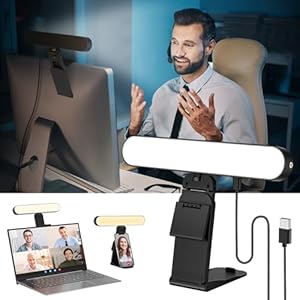 RealPlus Videoconferentie Verlichting met Multifunctionele Houder, Afstandsbediening van 3 Lichtkleuren & 10 Helderheidsniveaus (Zwart, 1 Stuk)