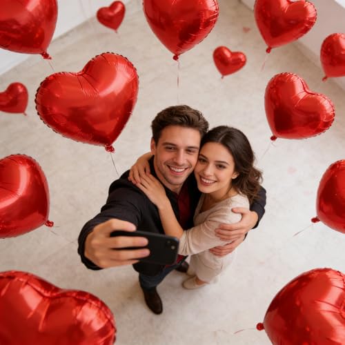 25pcs Heart Shape Foil Mylar Balloons Red 18" for Birthday Party Decorations, Wedding Decor, Engagement Party, Holiday, Baby show (Red)