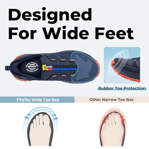 Image of FitVille Extra Wide Sneakers for Men Slip-on Shoes, Soft Comfortable Mens Running Shoe, Slip Resistant Hiking Walking Shoes with Arch Support & Wide Toe Box